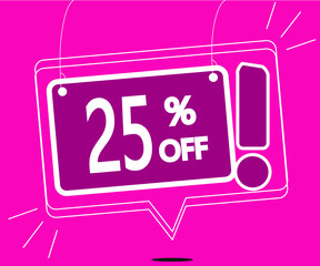 Special offer 25% off. Vector for sales in pink color