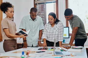 Sticker - Making productivity their number one priority. Shot of a group of young businesspeople having a meeting in a modern office.