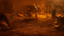 Bombed Structures Form A Destroyed City Environment. Warfare Concept.