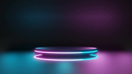 Wall Mural - black podium with glowing neon ring. modern 3d rendering for product display presentation