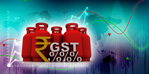 Sticker - 3D rendering illustration Gas Cylinder with indian rupee 