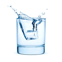 Wall Mural - Glass of water with splash, isolated on white.