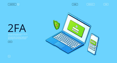 Wall Mural - 2fa, two-factor authentication banner. verification identity, registration and login with password a