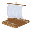 wooden raft with sail, color isolated vector illustration in cartoon style
