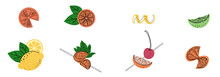 Set Of Fruit Flat Illustration. Cocktail Garnish. Vector Illustration Of Citrus