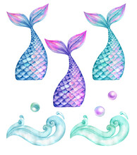 Watercolor Mermaid Tails Bright Colorful Birthday Girl