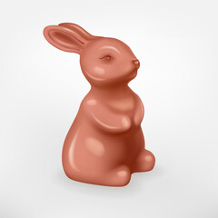 Realistic figure of cute easter bunny made of milk chocolate, isolated on white background. Vector 3d illustration of funny rabbit. Design element for easter greeting card