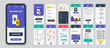 Set of UI, UX, GUI screens Booking app flat design template for mobile apps, responsive website wireframes. Web design UI kit. Booking Dashboard.