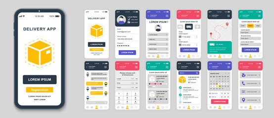 Wall Mural - Set of UI, UX, GUI screens Delivery app flat design template for mobile apps, responsive website wireframes. Web design UI kit. Delivery Dashboard.