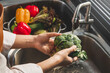 © joyfotoliakid - Hand of maid washing tomato fresh vegetables preparation healthy food in kitchen