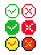 Check Mark And Cross Mark Pixel Collection Vector Design. Art For Game, Industry, Business.