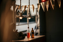 Beer Bottles On Table On Boat