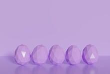 3d Render Of Low Poly Purple Eggs On A Violet Background