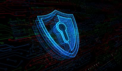 Wall Mural - Cyber security and digital network protection symbol digital concept 3d illustration