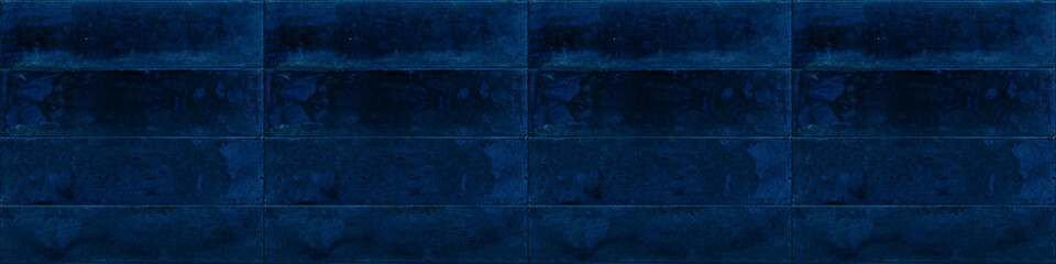 Wall Mural - Dark blue rectangular rustic brick tiles wall or floor texture wide background banner panorama