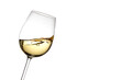 Slanted white wine glass on a white background