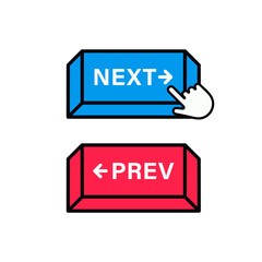 Leinwandbilder - next and previous buttons with arrow right left icon in modern label banner. back prev and next button with hand cursor icon