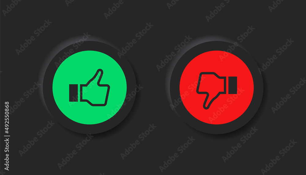 Like dislike icons in neumorphic button or thumbs up thumb down with ...