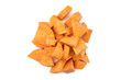 top view of raw cube sweet potato on a white background