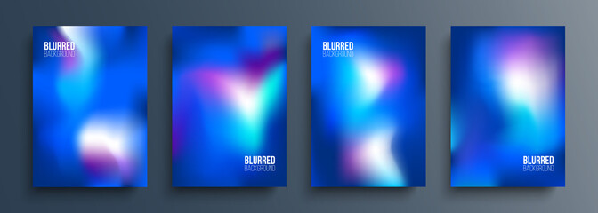 Fototapete - Set of blurred backgrounds with vibrant dark blue color gradient for your creative graphic design. Vector illustration.