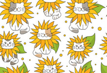 Sunflower And Cats Seamless Pattern