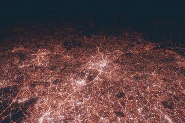 Birmingham aerial view at night. Top view on modern city with street lights