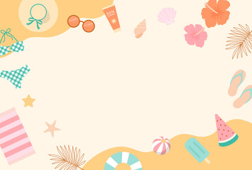 summer vector background with a set of beach icons for banners, cards, flyers, social media wallpapers, etc.