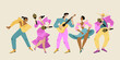 Latin American dancers and musicians with guitar and maracas