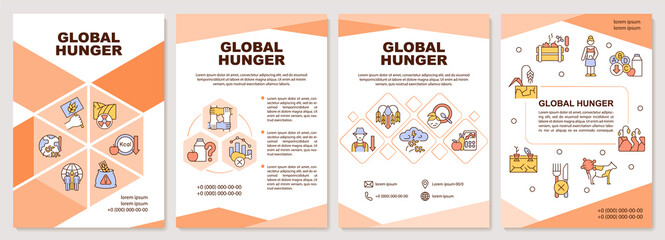 Global hunger brochure template. Food insecurity and starvation. Leaflet design with linear icons. 4 vector layouts for presentation, annual reports. Arial-Black, Myriad Pro-Regular fonts used