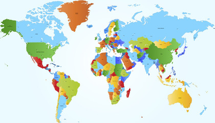  World map. Color vector modern. Silhouette map	
