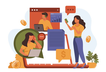 Wall Mural - Video business conference vector in flat design. People discuss tasks with colleagues online. Illustration for blogging, website, mobile app, promotional materials.