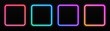 © Likanaris - Gradient neon square frames set. Glowing borders isolated on a dark background. Colorful night banner, vector light effect. Bright illuminated shape.