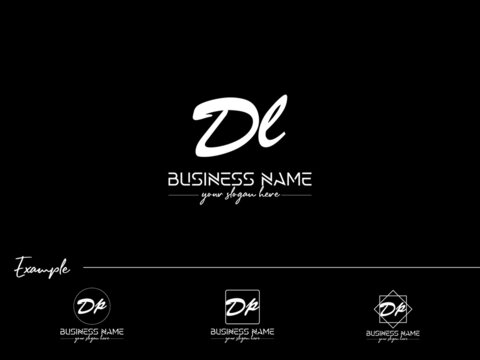 Signature Letter DL Logo Vector, Signature Dl d&l Logo icon design with black and white logo for all kind of use