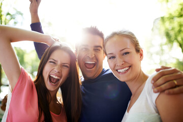 Poster - Skanderborg. A group of friends having fun together outdoors.