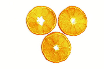 Wall Mural - dry orange citrus fruits slice for snack,decoration,food,health related concept on white background with copy space