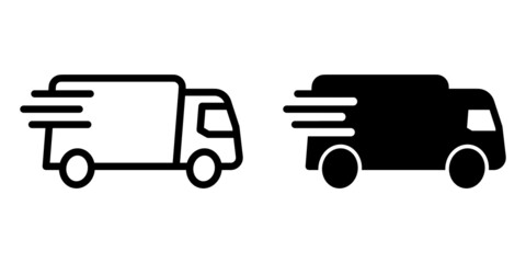 Wall Mural - ofvs16 OutlineFilledVectorSign ofvs - fast shipping delivery truck vector icon . isolated transparent . van . service delivery . black outline and filled version . AI 10 / EPS 10 . g11291