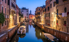 Romantic Canal At Night, Venice, Italy