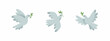 Three doves of peace icons in vector. Flying pigeon holding an olive branch illustration.