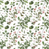 Fototapeta Kwiaty - seamless floral pattern with leaves