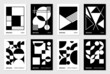 Set of 8 minimal vintage 20s geometric design posters, wall art, template, layout with primitive shapes elements. Bauhaus retro pattern background, vector abstract circle, triangle and square line art