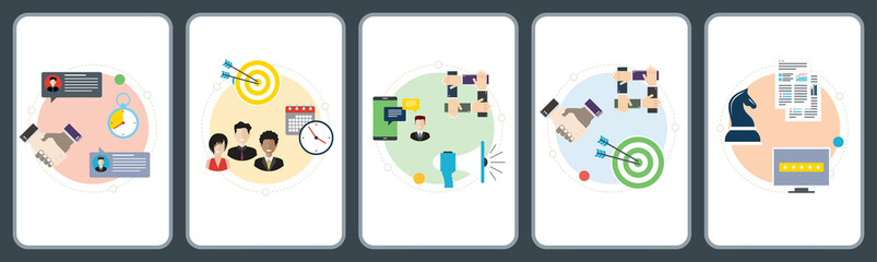 Wall Mural - business handshake, marketing meeting, communication teamwork and strategy. flat design icons in vec