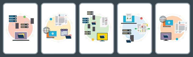 Wall Mural - Network, computer, storage and file transfer icons. Concepts of