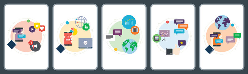 Wall Mural - Smartphone notification, security, mobile, social media  and services icons.