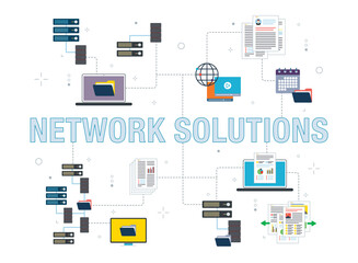 Network, computer, storage and file transfer icons. Concepts of network solutions, computer files, storage computer and file transfer. 
