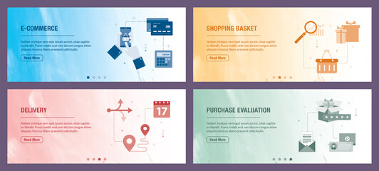 Wall Mural - e-commerce, business, shopping basket, delivery and evalualition icons. concepts of with e-commerce,