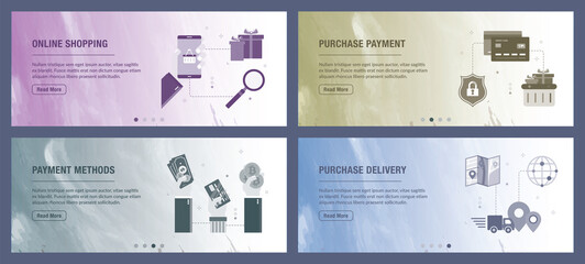 Wall Mural - online shopping, e-commerce, purchase, payment and delivery icons. concepts of online shopping, purc