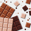 Chocolate bars. Realistic Chocolate Bar with Pieces. Milk, dark and white chocolate bars. Vector illustration