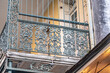 Closeup of the ironwork detail in a historic building in the famous French Quarter, in New Orleans, Louisiana.