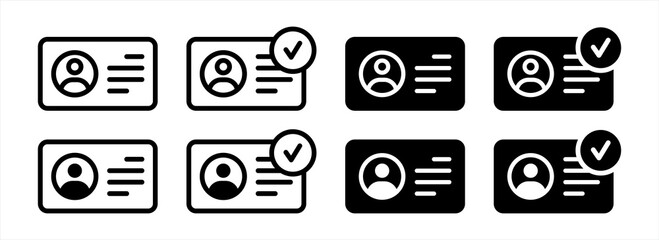 id card icon set. id card with circle tick approved symbol. driver's license identification card ico