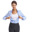In a business league of her own. Cropped shot of a businesswoman ripping open her shirt to reveal copyspace.